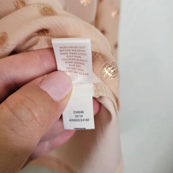 Lauren Conrad Size XL Pink and Shimmer Gold Ruffle Shoulder Long Sleeve Blouse - Picture 8 of 9